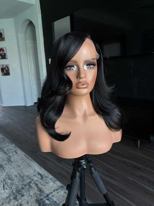 14 inch closure wig jet black layers