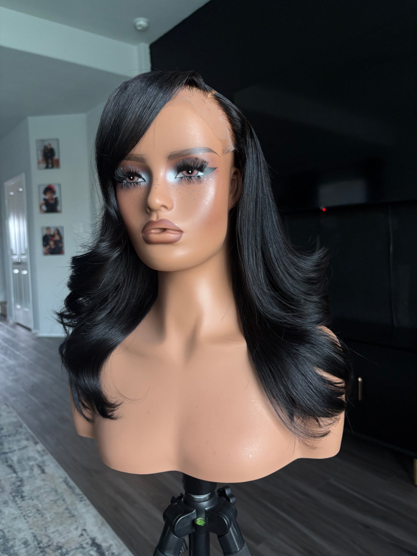 14 inch closure wig jet black layers