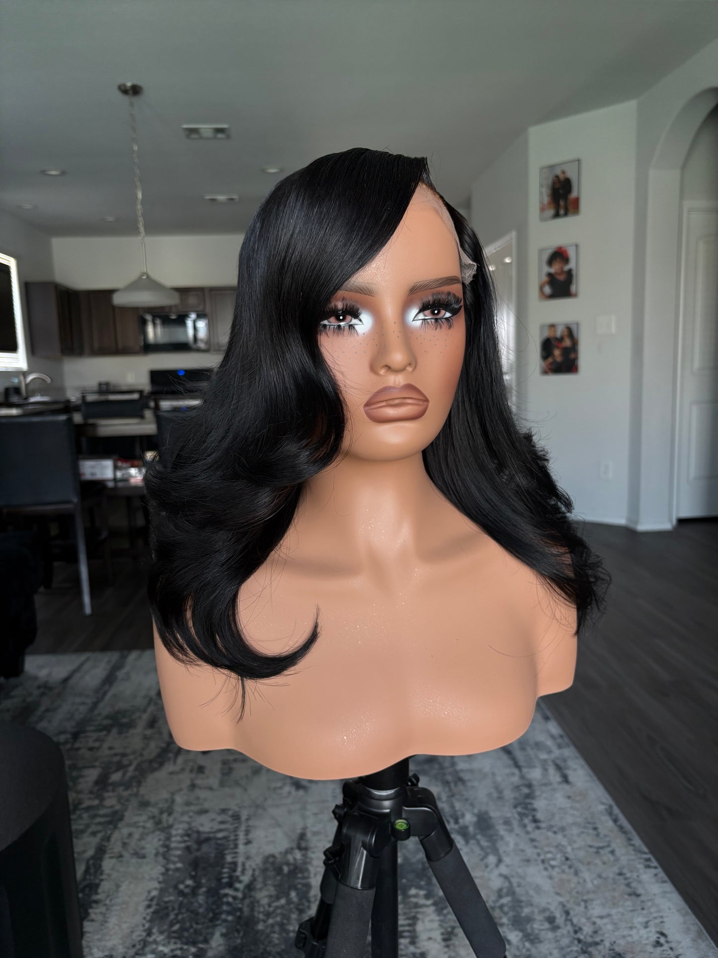 14 inch closure wig jet black layers
